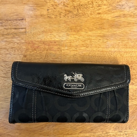 Coach Madison Op Art Monogram Wallet Clutch Signature Tri Fold Leather Canvas - Picture 1 of 7